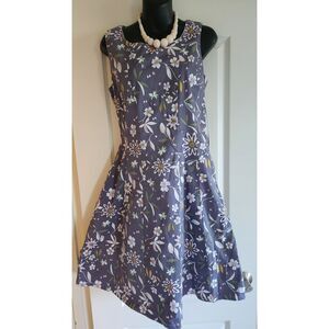 Frock Shop RETIRED Grey Cotton Sleeveless Retro Dress Pink Bees Flowers Size S